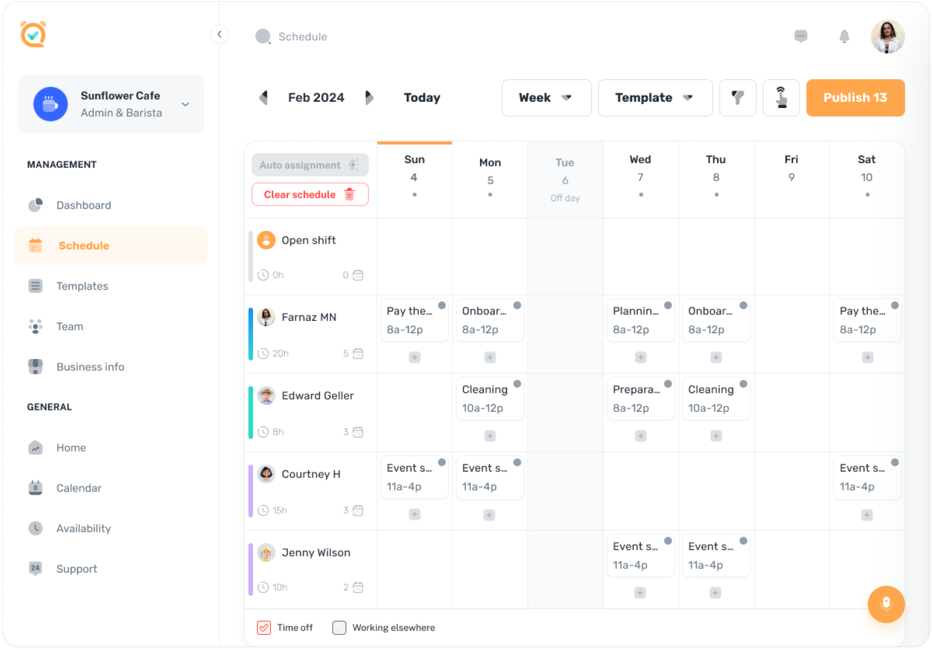 Applying morning shifts template